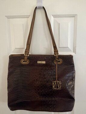Via Neroli Brown Croc Embossed Large Tote Bag
